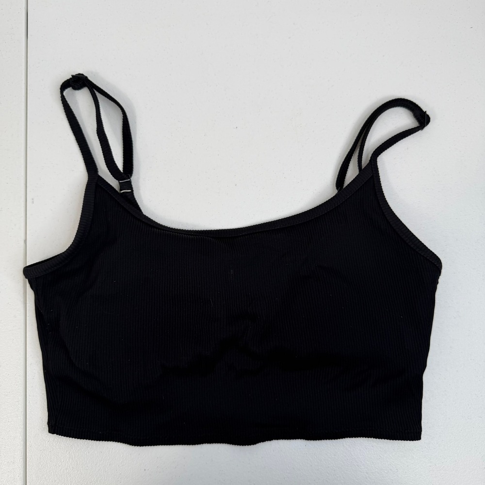 Aerie Sz L Real Good Scoop Neck Ribbed Bralette Black Padded Pullover Seamless - Picture 3 of 12